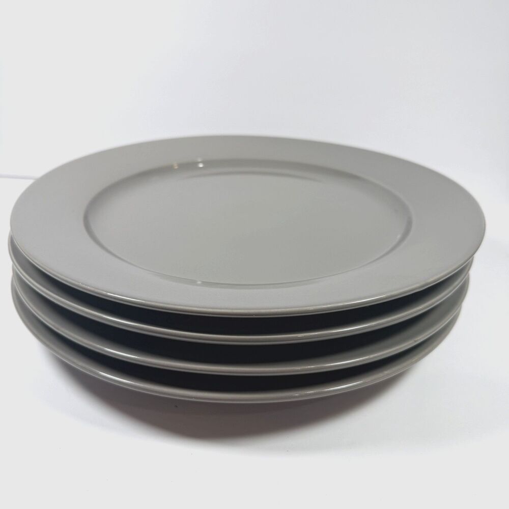 Restoration Hardware Dark Gray Chinese Porcelain 12.5” Dinner Plates Set Of 4